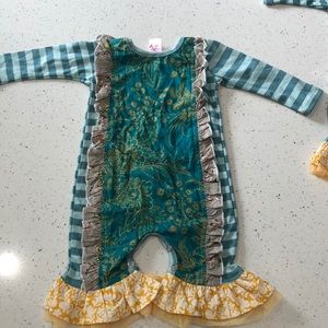 Giggle moon striped floral ruffle romper